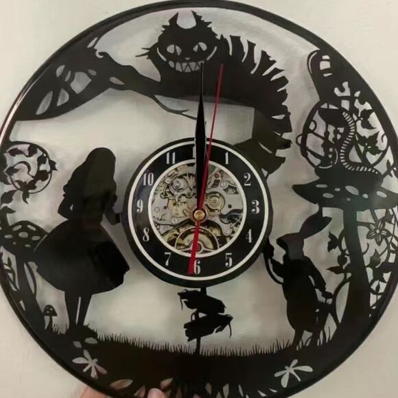 Alice in Wonderland 12”Black Lp wall clock . Battery  operated . - Picture 3 of 5